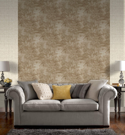 product image for Metallic Tropical Print Sand Grey Wallpaper by Walls Republic 89