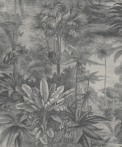 product image of sample metallic tropical print charcoal wallpaper by walls republic 1 532