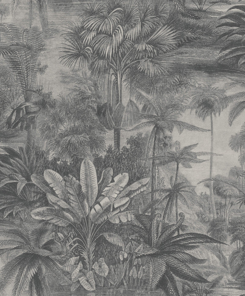 media image for sample metallic tropical print charcoal wallpaper by walls republic 1 272