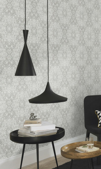product image for Large Whimsical Ornamental Grey Wallpaper by Walls Republic 58