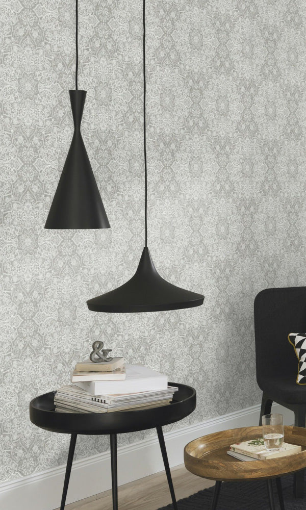media image for Large Whimsical Ornamental Grey Wallpaper by Walls Republic 272
