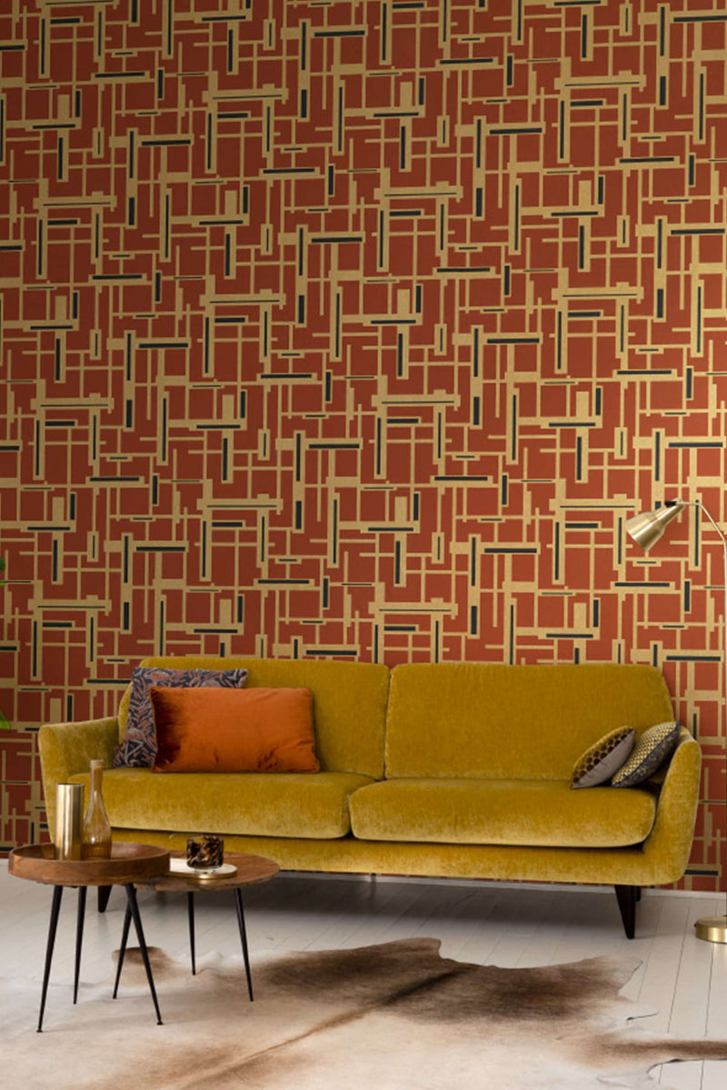 media image for Geometric Intersect Coral Red Wallpaper by Walls Republic 29