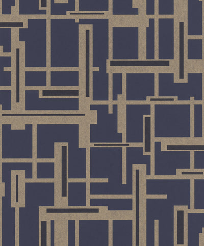 product image of Geometric Intersect Smoke Blue and Gold Wallpaper by Walls Republic 594