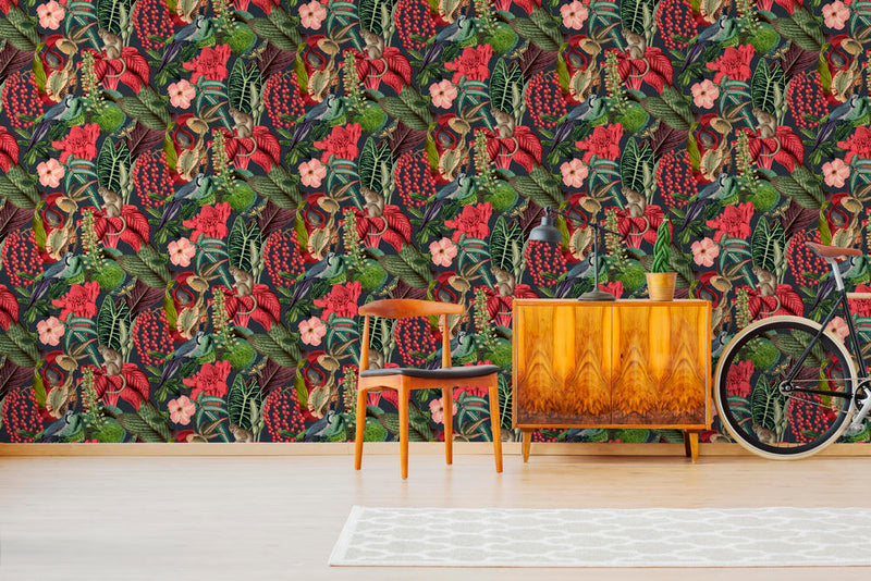 media image for Dreamy Jungle Tropical Pink Wallpaper by Walls Republic 216