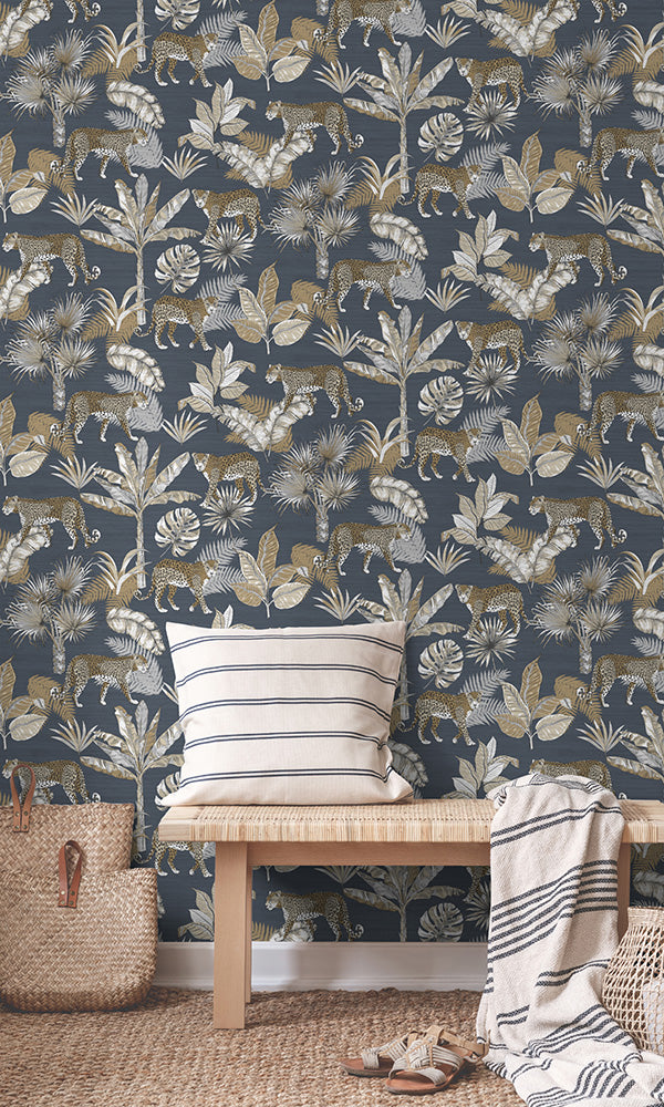 media image for Jungle Prowess Animal Print Midnight Black Wallpaper by Walls Republic 219