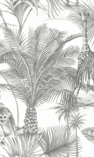 product image for Sketched Jungle Tropical Grey Wallpaper by Walls Republic 40