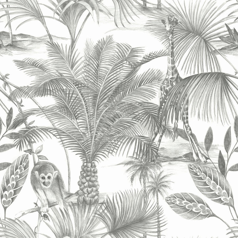 media image for sample sketched jungle tropical grey wallpaper by walls republic 1 20