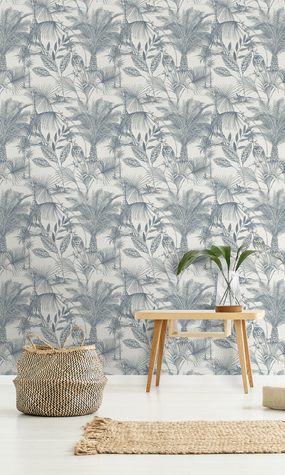 product image for Sketched Jungle Tropical Blue Wallpaper by Walls Republic 51