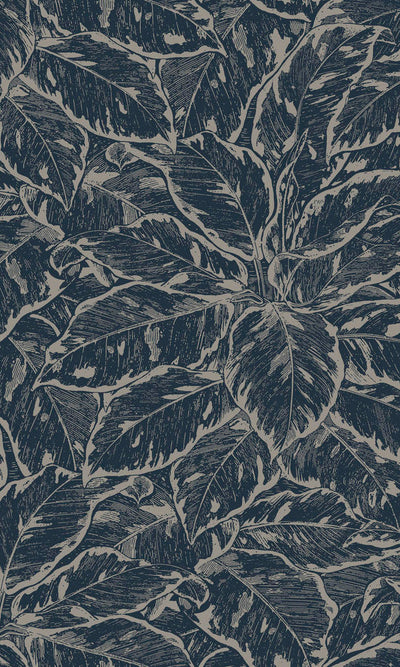 product image for Blooming Foliage Tropical Midnight Blue Wallpaper by Walls Republic 28