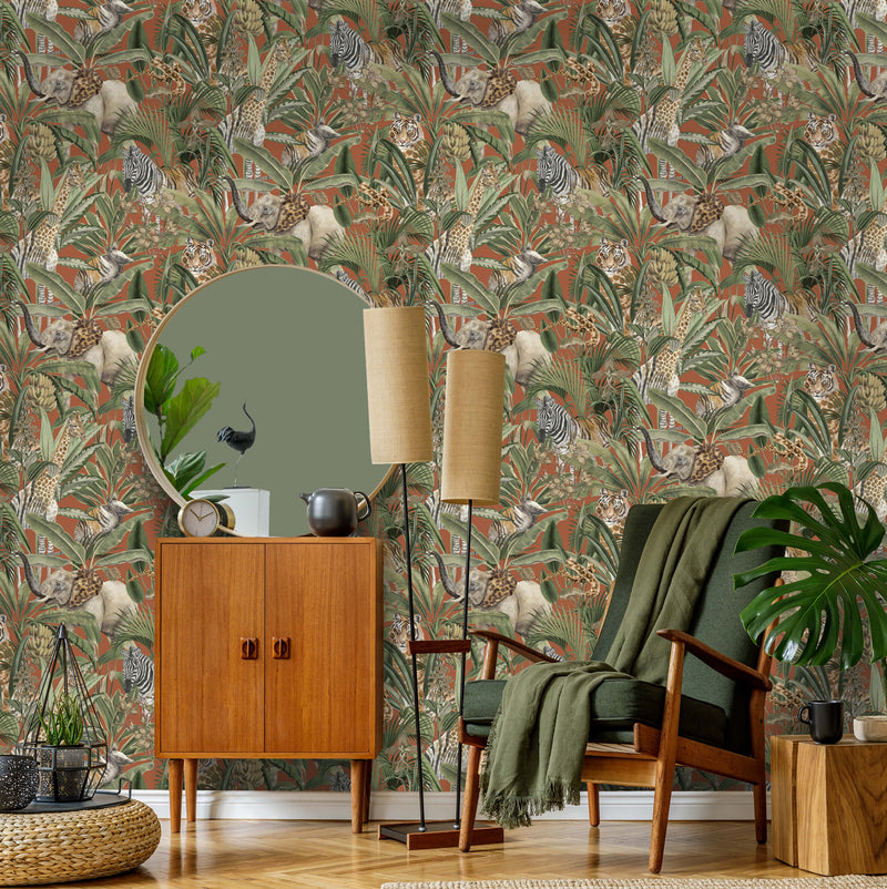 media image for Hidden in the Jungle Tropical Orange Wallpaper by Walls Republic 263