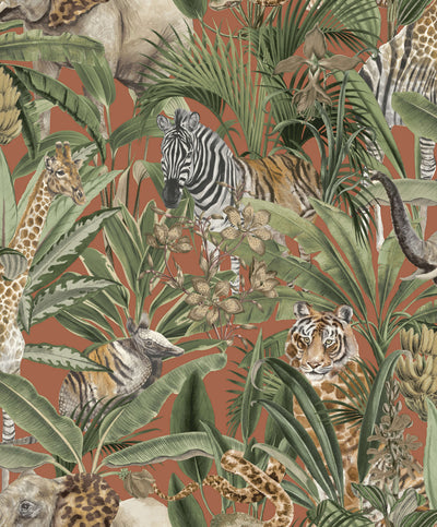 product image of Hidden in the Jungle Tropical Orange Wallpaper by Walls Republic 575