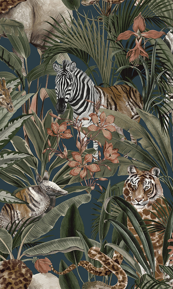 media image for sample hidden in the jungle tropical navy wallpaper by walls republic 1 241