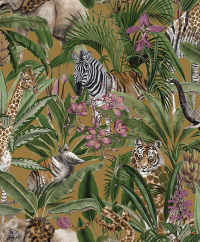 product image of sample hidden in the jungle tropical ochre wallpaper by walls republic 1 533