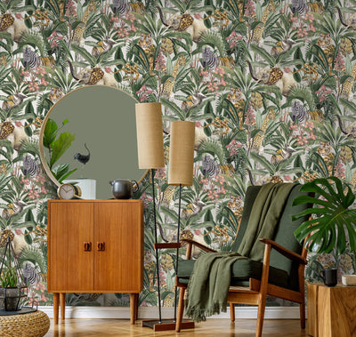 product image for Hidden in the Jungle Tropical Gilver Wallpaper by Walls Republic 55