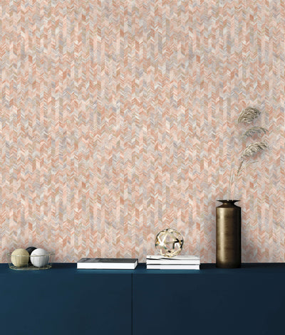 product image for Vivid Herringbone Orange Geometric Wallpaper by Walls Republic 8