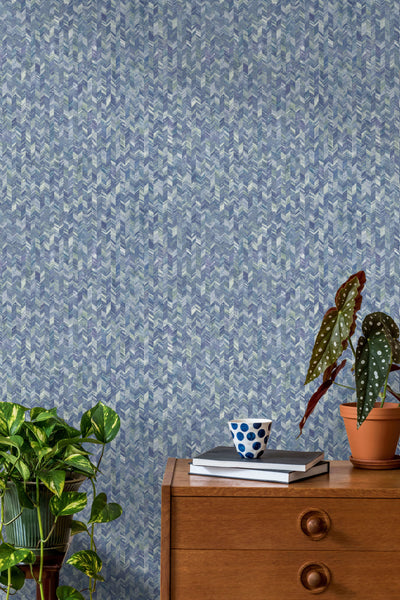 product image for Vivid Herringbone Navy Geometric Wallpaper by Walls Republic 41
