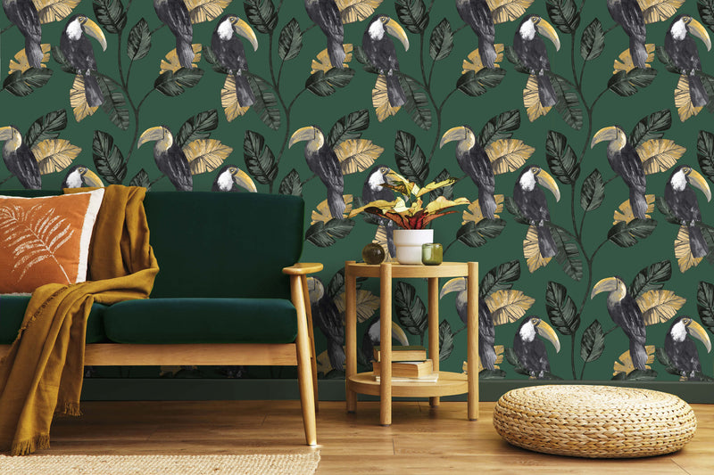media image for Tropical Toucans Green Wallpaper by Walls Republic 282