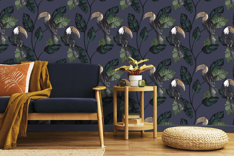 media image for Tropical Toucans Navy Wallpaper by Walls Republic 251