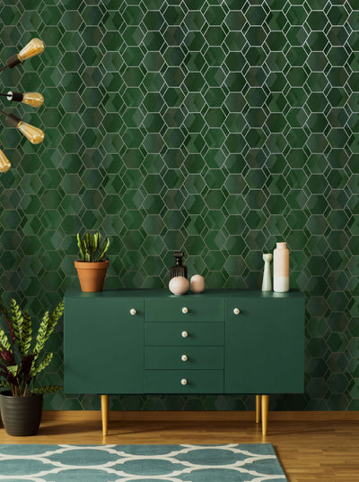 product image of Structured Hexagonal Green Geometric Wallpaper by Walls Republic 526