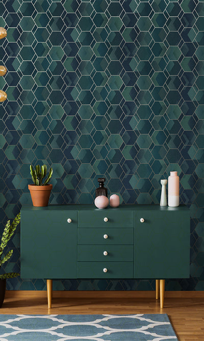 product image for Structured Hexagonal Navy Geometric Wallpaper by Walls Republic 14