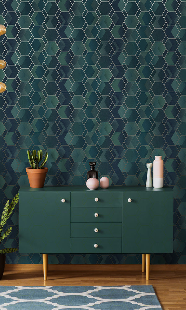 media image for Structured Hexagonal Navy Geometric Wallpaper by Walls Republic 259