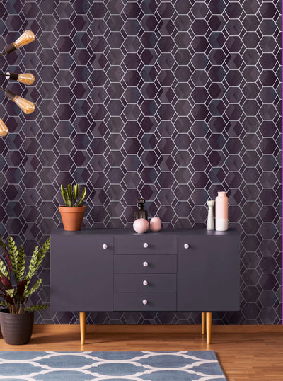 product image for Structured Hexagonal Purple Geometric Wallpaper by Walls Republic 24