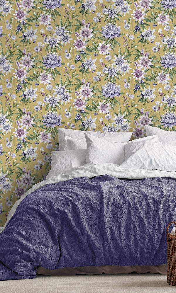media image for Summer Floral Tropical Ochre Wallpaper by Walls Republic 288