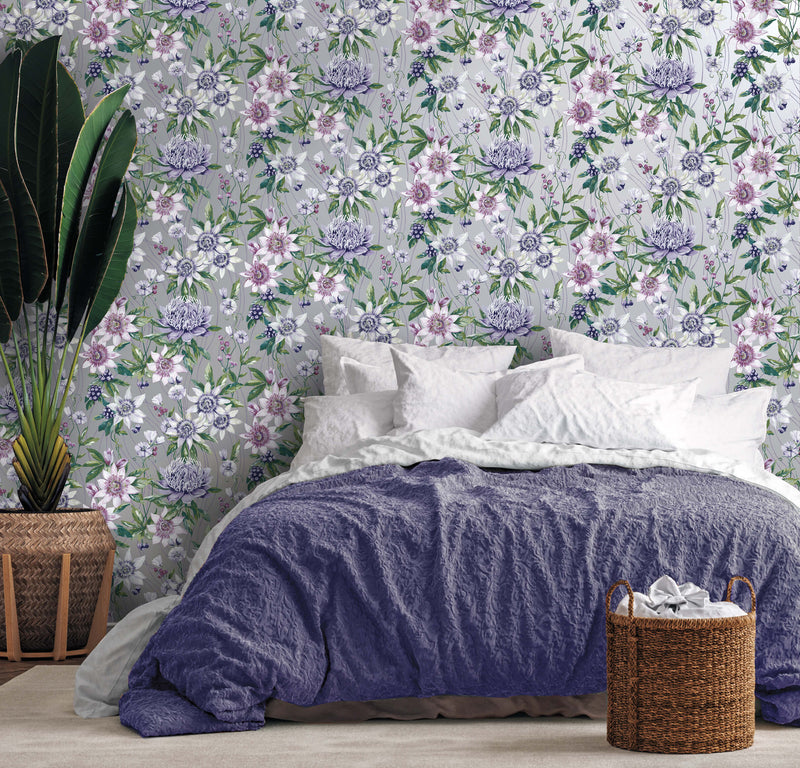 media image for Summer Floral Tropical Silver Wallpaper by Walls Republic 269