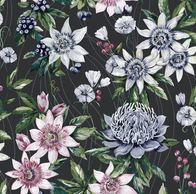 product image of Summer Floral Tropical Black Wallpaper by Walls Republic 533
