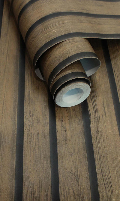 product image for Dark Oak Geometric Stripes Faux Wood Wallpaper by Walls Republic 49