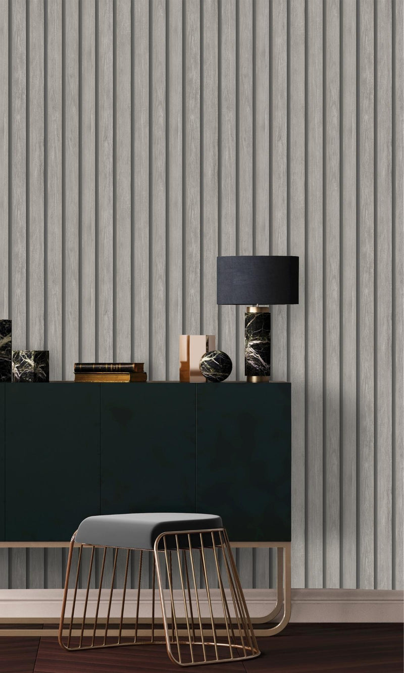 media image for Grey Geometric Stripes Faux Wood Wallpaper by Walls Republic 222
