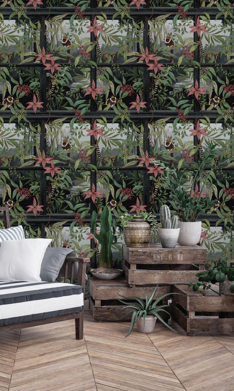 media image for Charcoal Tropical Floral Foliage Wallpaper by Walls Republic 28