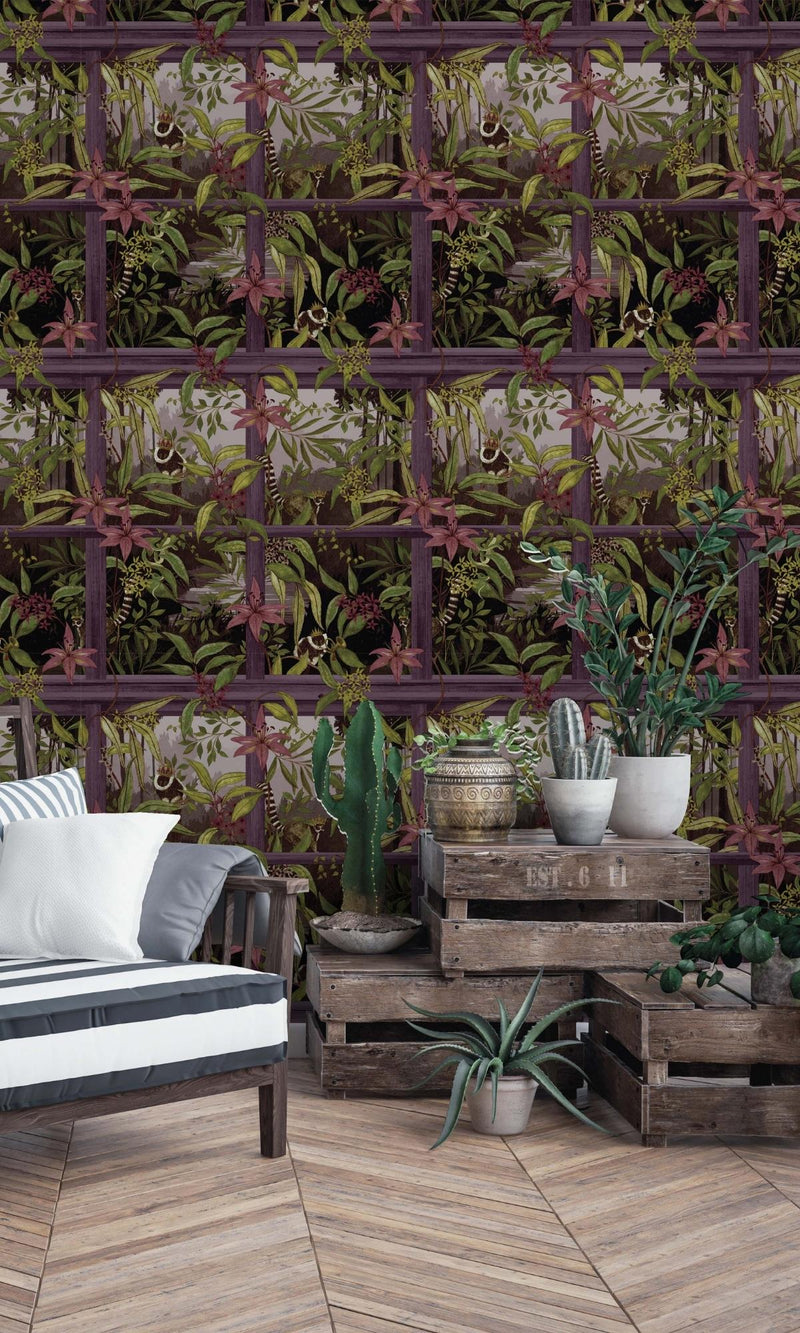 media image for Plum Tropical Floral Foliage Wallpaper by Walls Republic 210