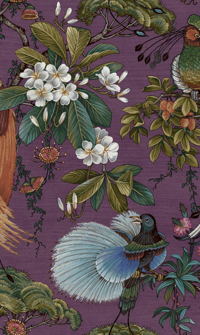 product image of sample plum painted oriental birds and trees tropical wallpaper by walls republic 1 564