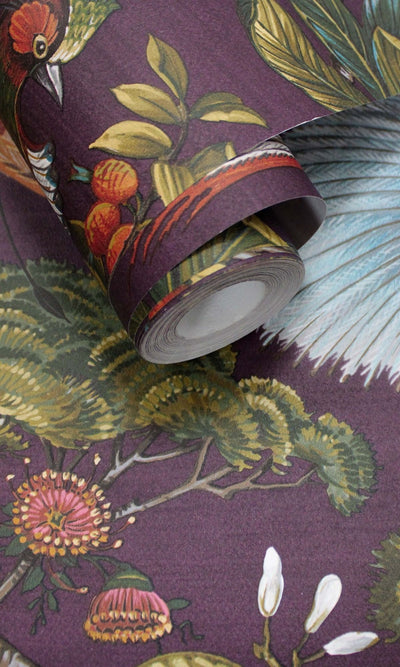 product image for Plum Painted Oriental Birds and Trees Tropical Wallpaper by Walls Republic 8