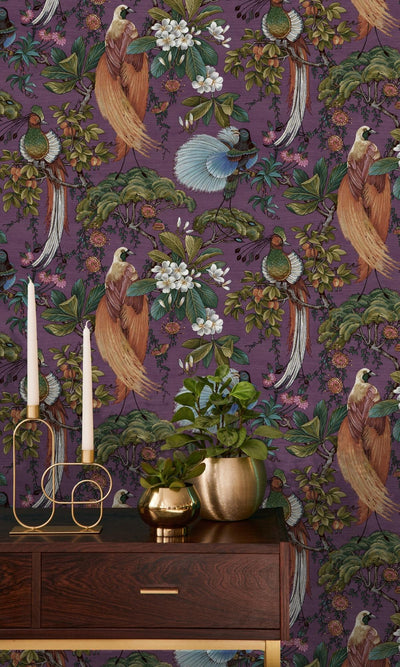 product image for Plum Painted Oriental Birds and Trees Tropical Wallpaper by Walls Republic 51