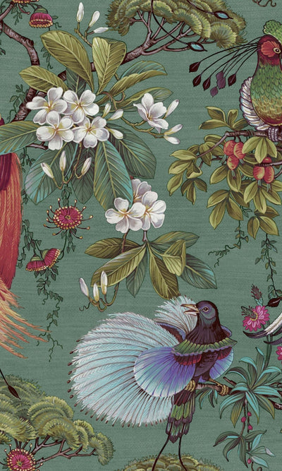 product image of sample green painted oriental birds and trees tropical wallpaper by walls republic 1 573
