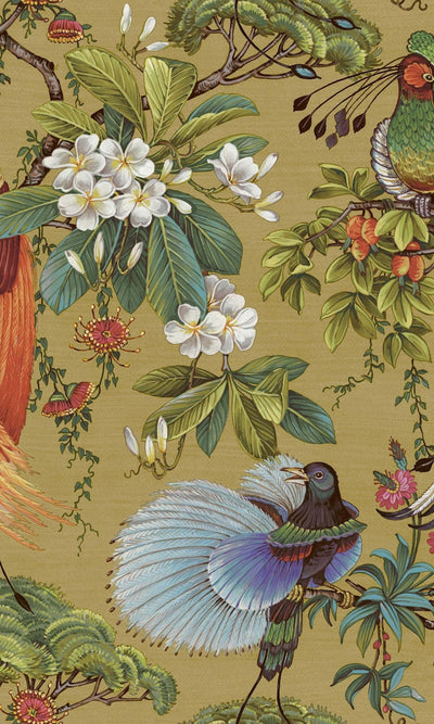 product image of Ochre Painted Oriental Birds and Trees Tropical Wallpaper by Walls Republic 565