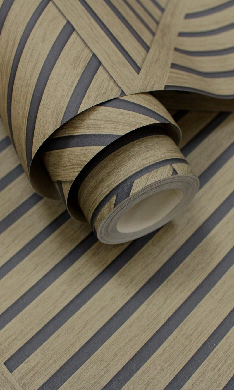 media image for Natural Wood Panel Design Geometric Stripes Wallpaper by Walls Republic 295