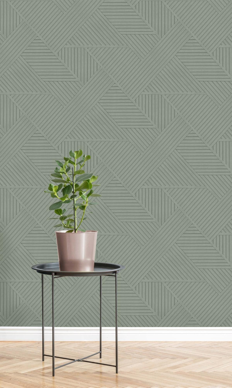media image for Sage Wood Panel Design Geometric Stripes Wallpaper by Walls Republic 256