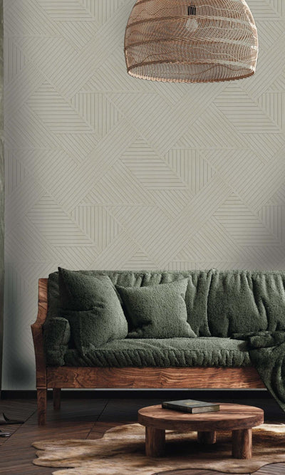 Shop Cream Wood Panel Design Geometric Stripes Wallpaper | Burke Decor
