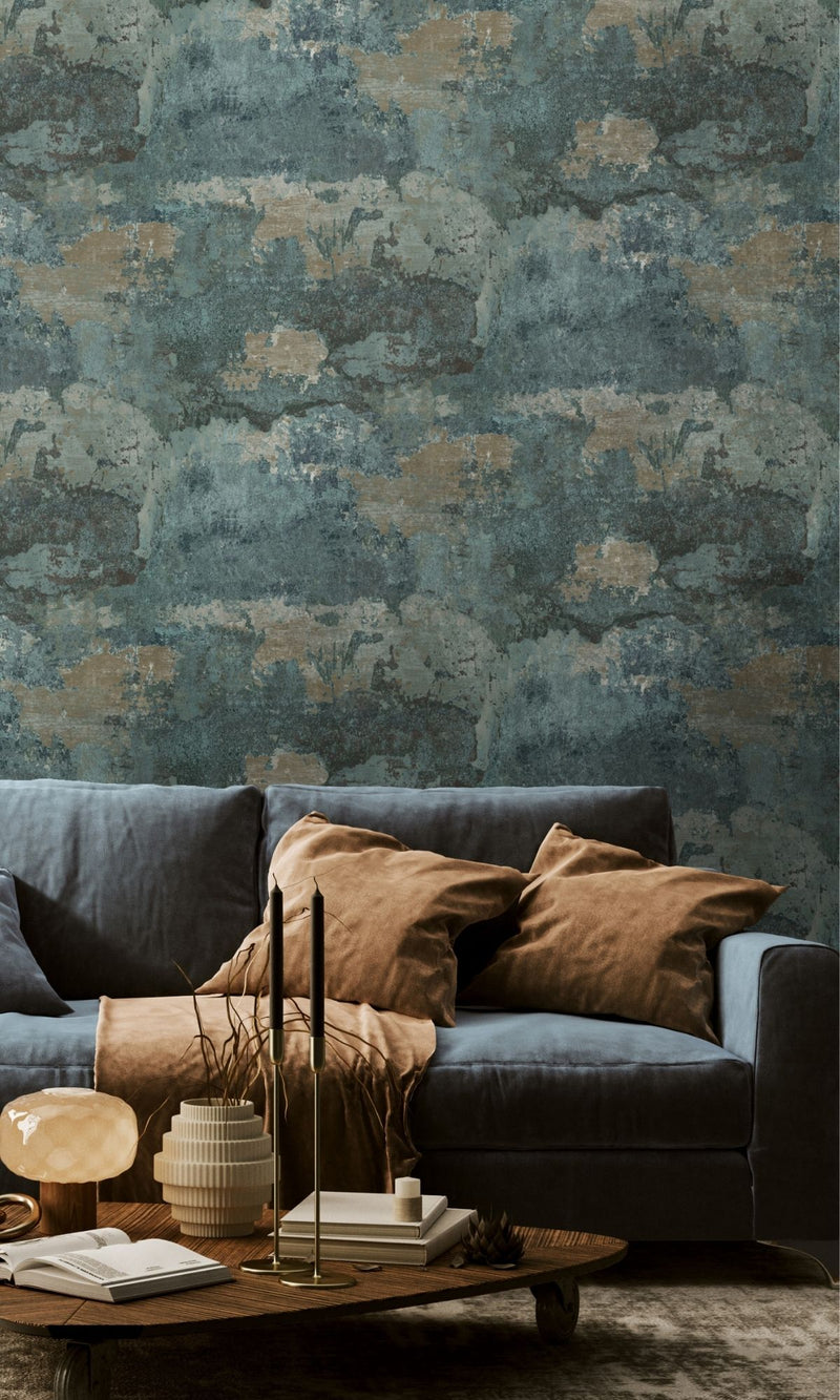 media image for Teal Distressed Faux Concrete Effect Wallpaper by Walls Republic 22