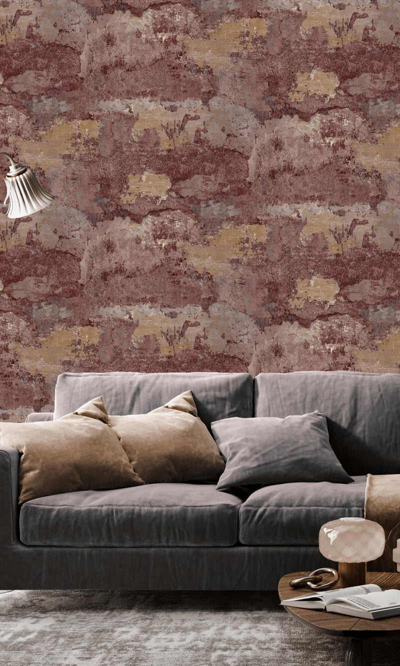 media image for Burgundy Distressed Faux Concrete Effect Wallpaper by Walls Republic 237