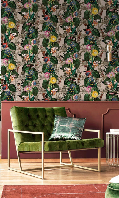 product image for Pink Metallic Bold Flowers and Leaves Floral Wallpaper by Walls Republic 33
