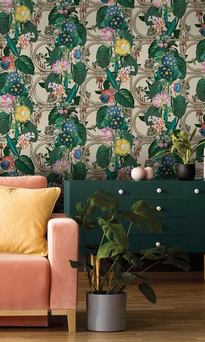 product image for Beige Metallic Bold Flowers and Leaves Floral Wallpaper by Walls Republic 94