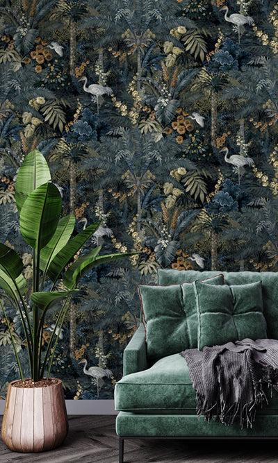 product image for Navy Bold Tropical Paradise Botanical Wallpaper by Walls Republic 2