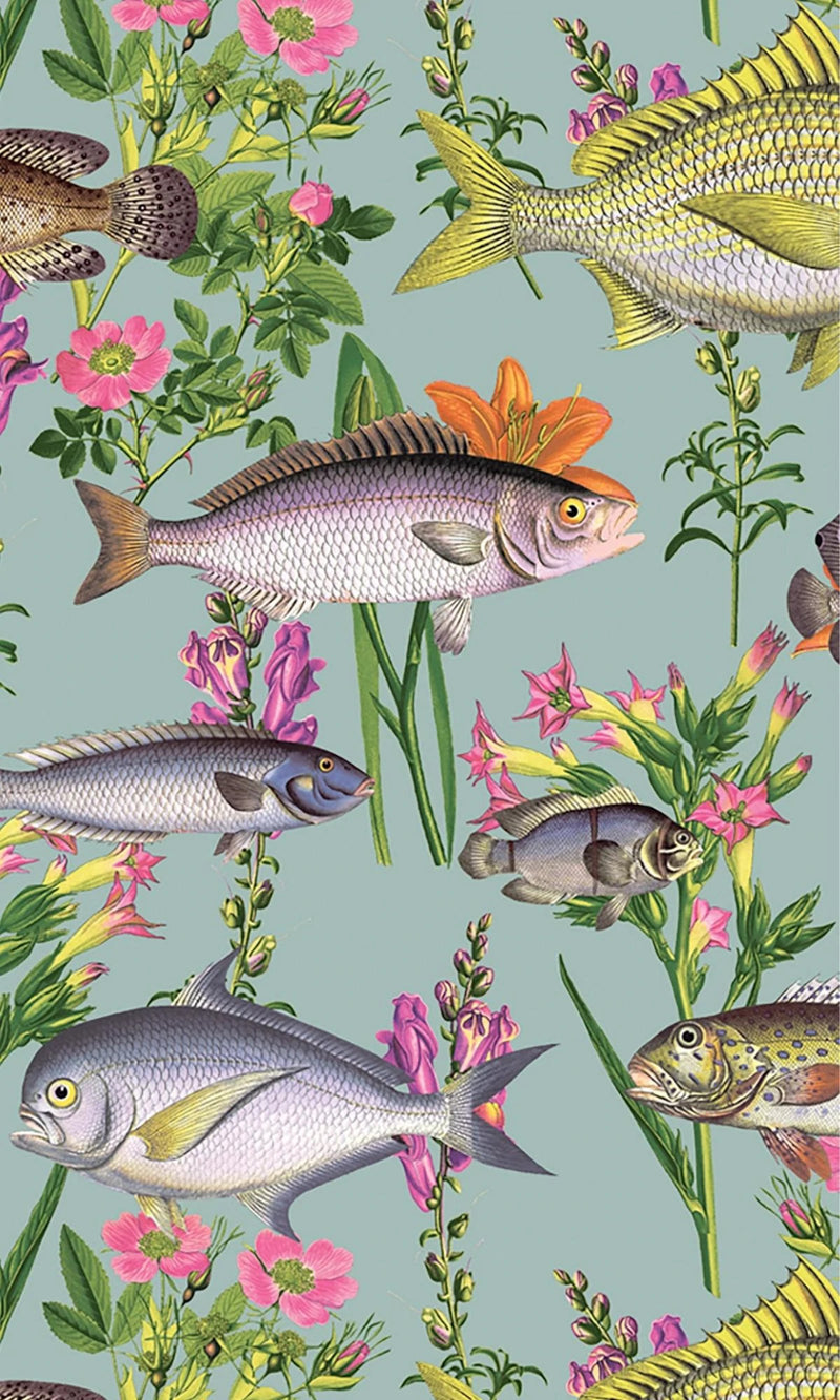 media image for sample flowers and fishes teal floral wallpaper by walls republic 1 283