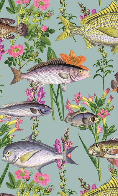 product image for Flowers and Fishes Teal Floral Wallpaper by Walls Republic 13