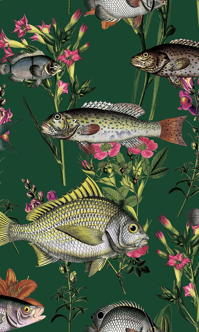 media image for sample flowers and fishes green floral wallpaper by walls republic 1 272