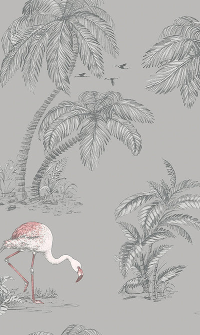 product image of sample tropical leaves grey and pink flamingo wallpaper by walls republic 1 590